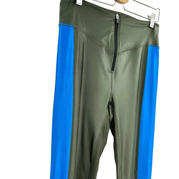 All Access Leggings Zip Front Two-Tone Stretch Side Stripe Green Blue Size XL - Picture 4 of 11